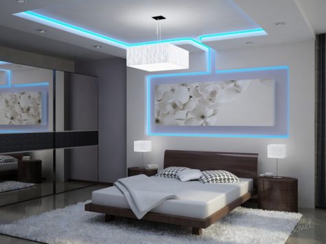 Потолки из гипсокартона для спальни фото фотогалерея, дизайн двухуровневого с подсветкой