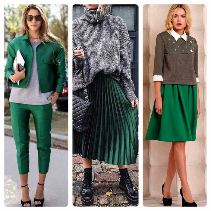 Зеленый цвет в одежде.</div>
<div> С чем сочетается, к какому подходит, кому идет, с чем носить. Фото» /></div>
<h4>С бежевым и коричневым</h4>
<p>
Тёмный коричневый или бежевый нежный – прекрасное комбинирование с одеждой зеленоватых цветов. Это может быть комбинация в одежде (неширокая темно-коричневая юбка и салатовая рубашка) или лёгкая игра цветов (к примеру, если мятное платье подвязать бежевым ремнем).
</p>
<p>
<strong>С коричневым</strong>
</p>
<div style=
