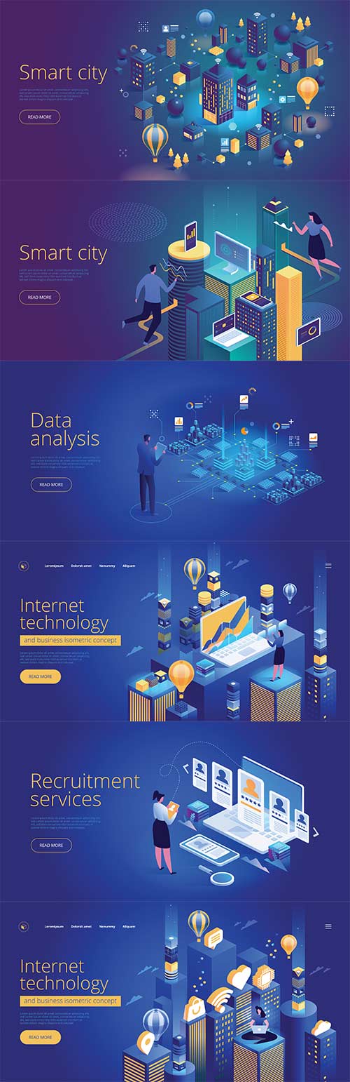 Internet technology and smart city isometric vector 3D concept 
