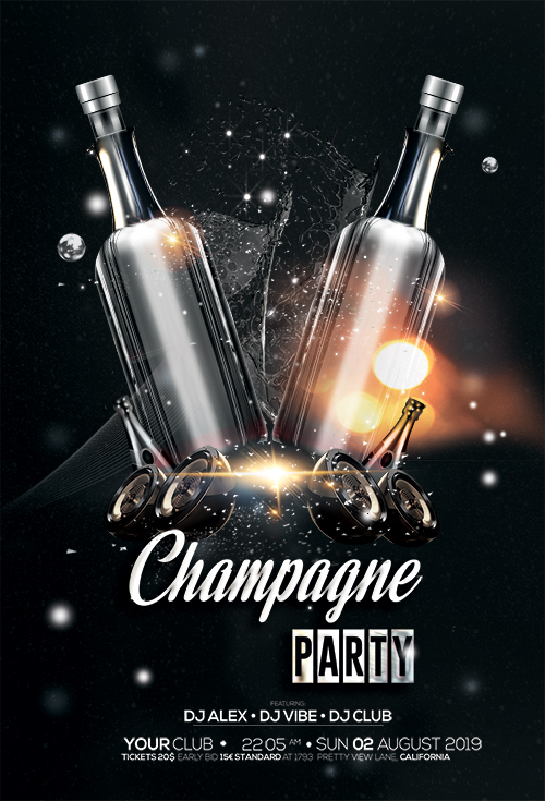 Champagne Party - Black & Gold PSD Flyer