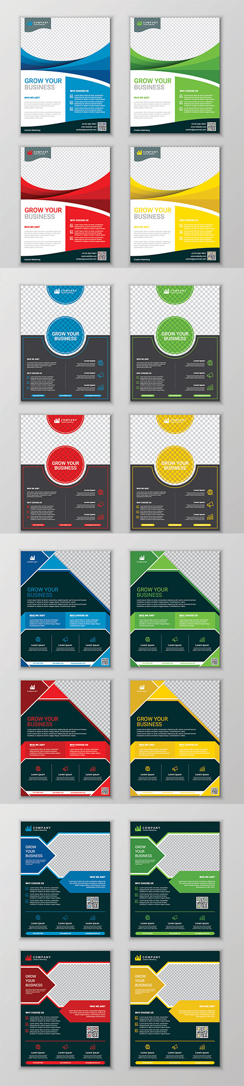 Modern business flyer design template set, vector illustration