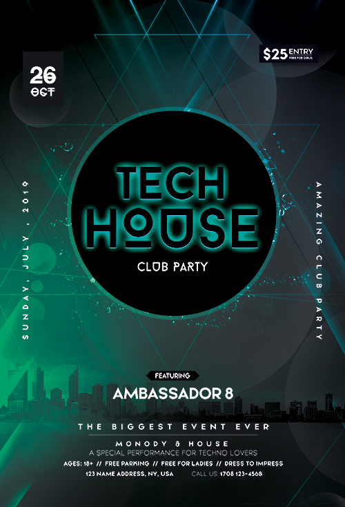 Tech house - Premium flyer psd template