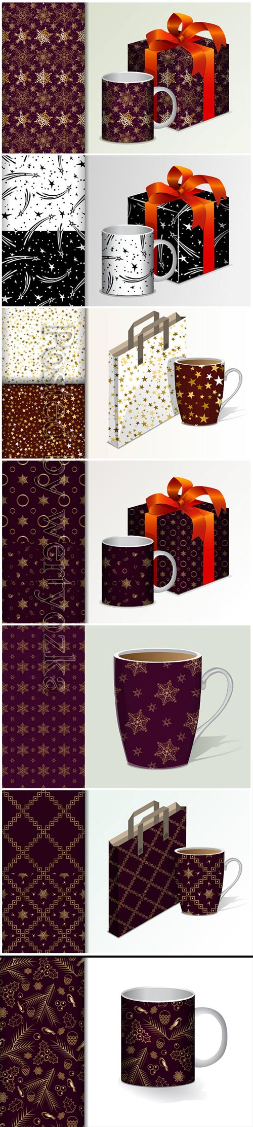 Seamless background gift and mug and mock up with golden