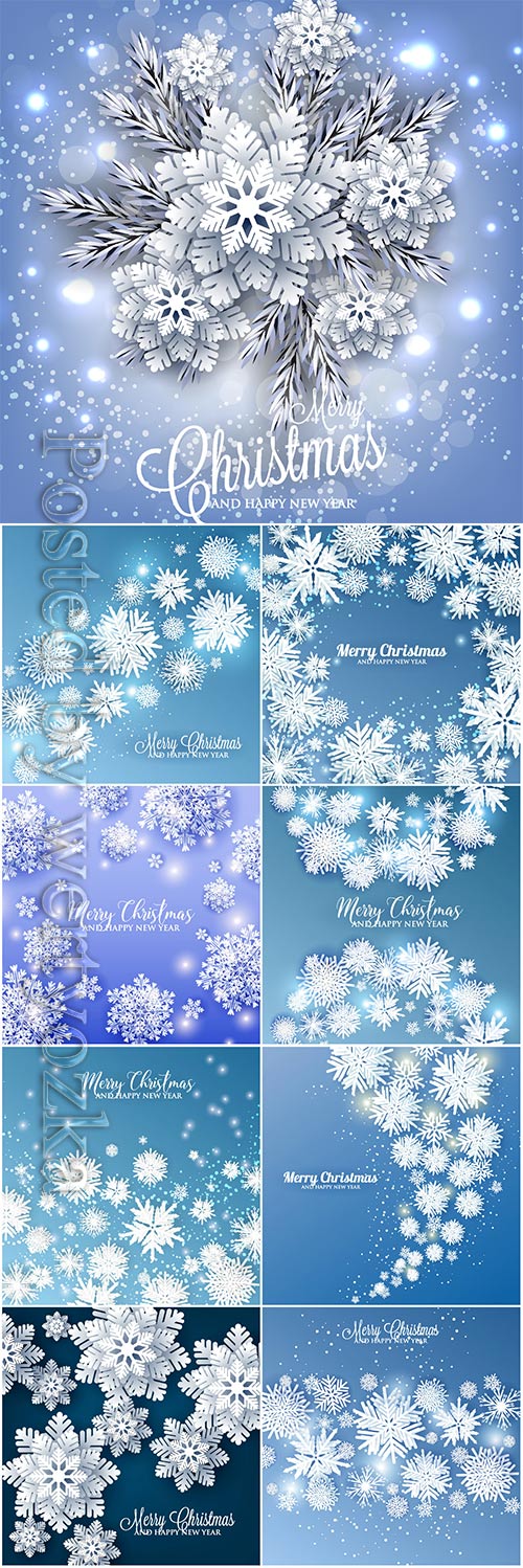 Winter backgrounds with snowflakes in vector