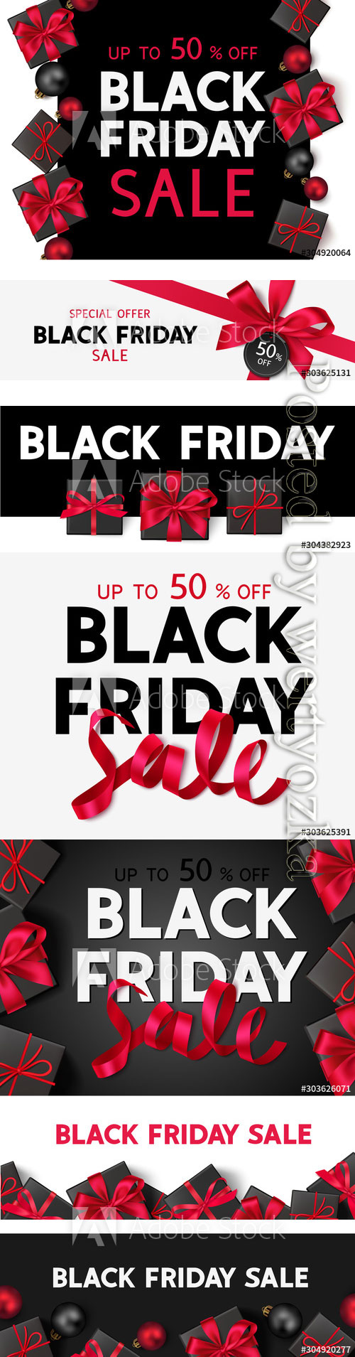 Black friday sale design template, gift boxes with red bow and text