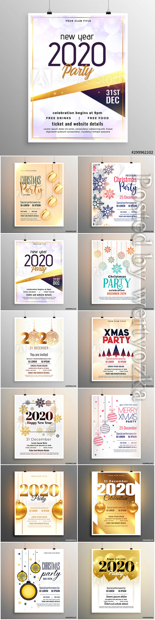 Merry christmas party flyer, Happy new year greeting card