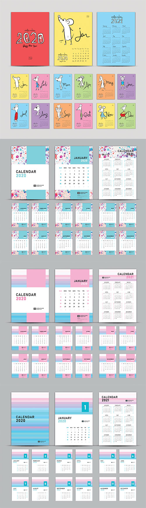 Calendar 2020-2021, Set Desk Calendar 2020 template vector, cover design, Set of 12 Months