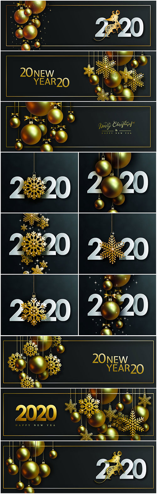 2020 Christmas and New Year design with hanging realistic golden balls and  ...