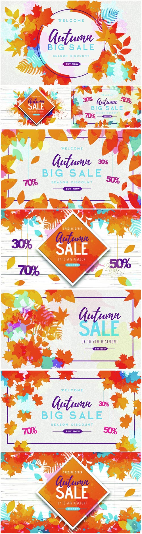 Autumn big sale watercolor poster with autumn leaves