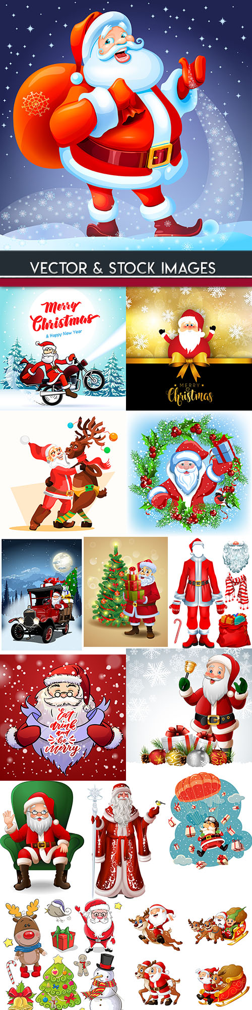 Santa Christmas funny in red suit with gifts
