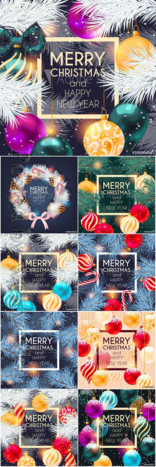 Christmas cards with cones, Christmas balls and