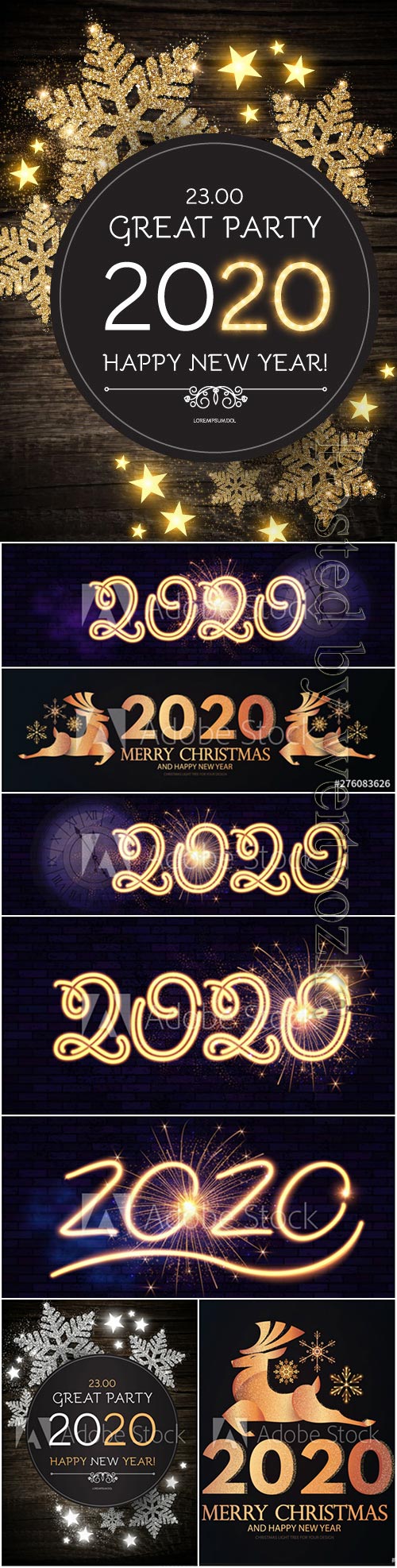 2020 Christmas and New Year vector backgrounds with golden