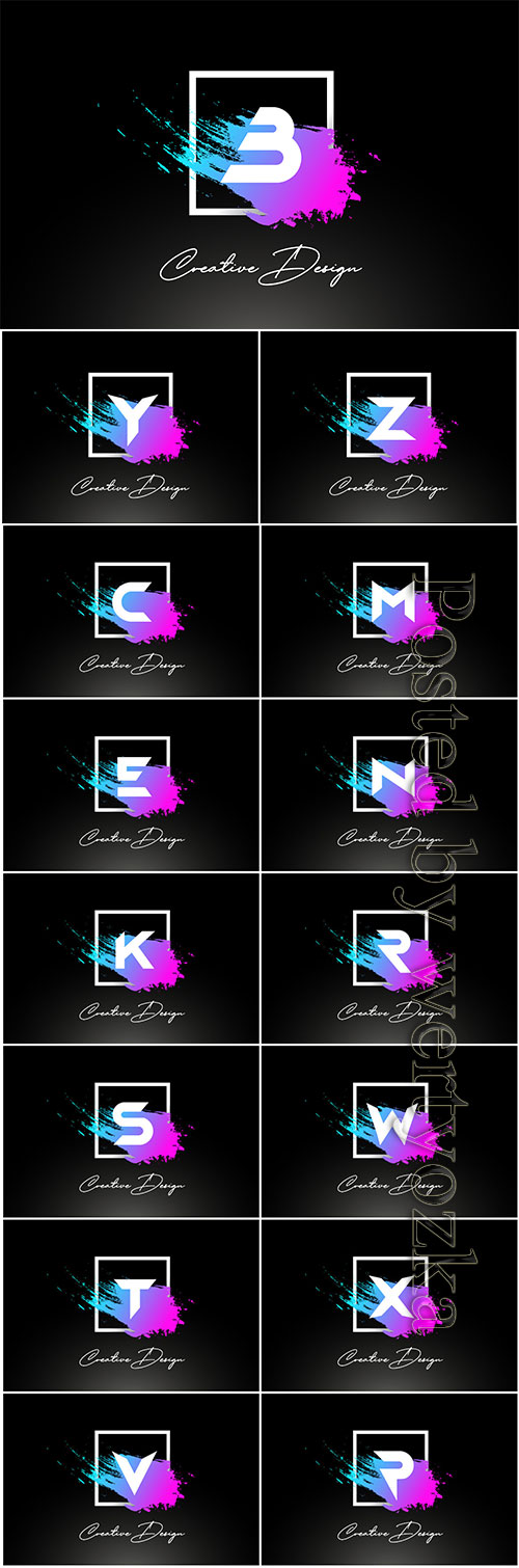 Artistic brush letter logo design in purple blue colors vector