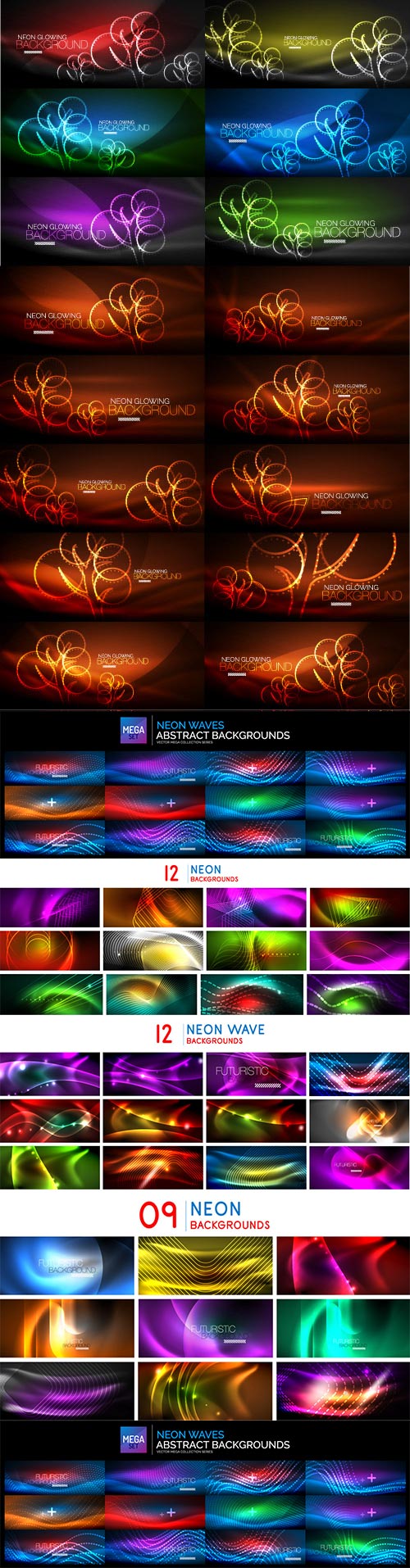 Mega collection of neon glowing waves # 7