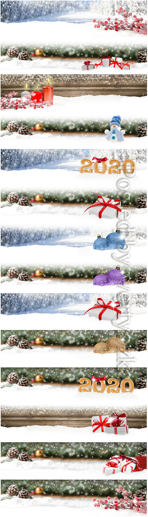 Christmas banners with fir branches, candles and Christmas decorations