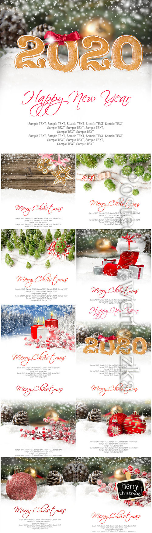 Christmas banners with fir branches, candles, gifts and Christmas decoratio ...