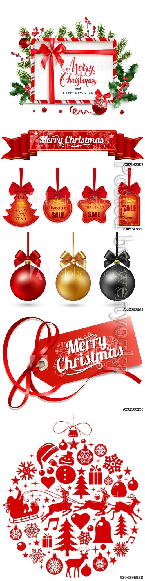 Christmas decor elements set, Happy New Year composition