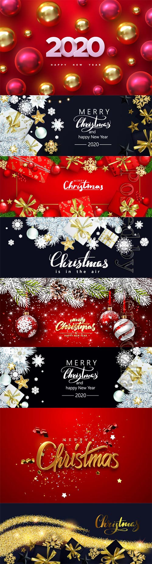 Christmas banner with gift boxes and golden snowflakes