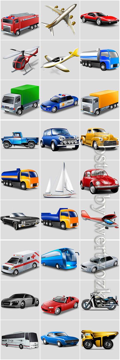 Icons of various vehicles in png