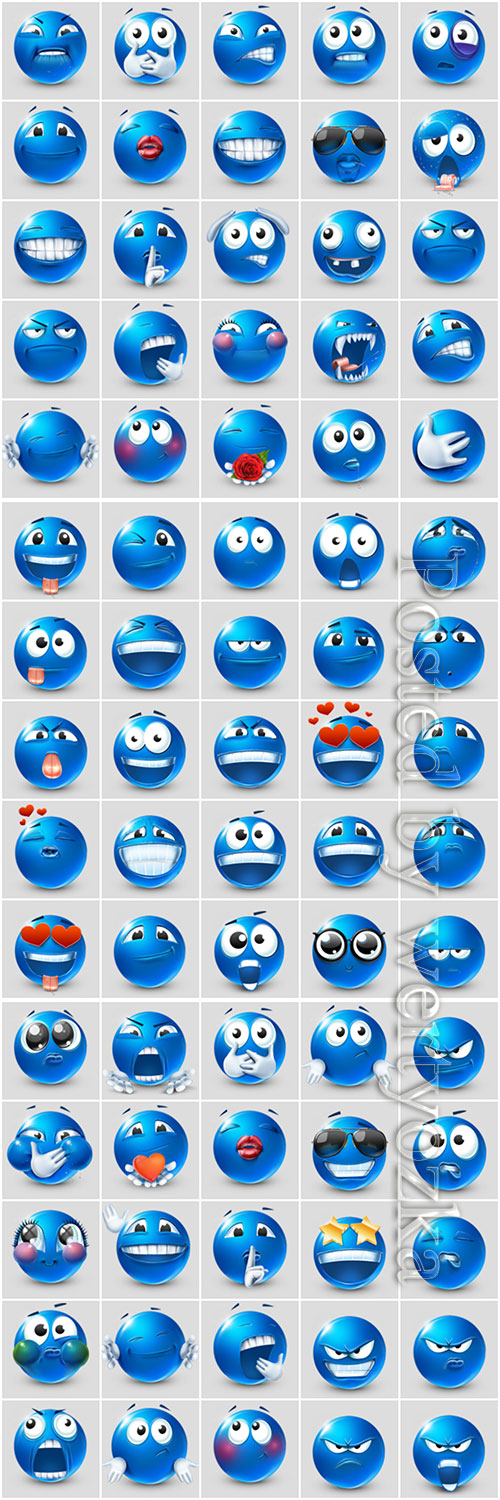 Smiley icons on transparent background