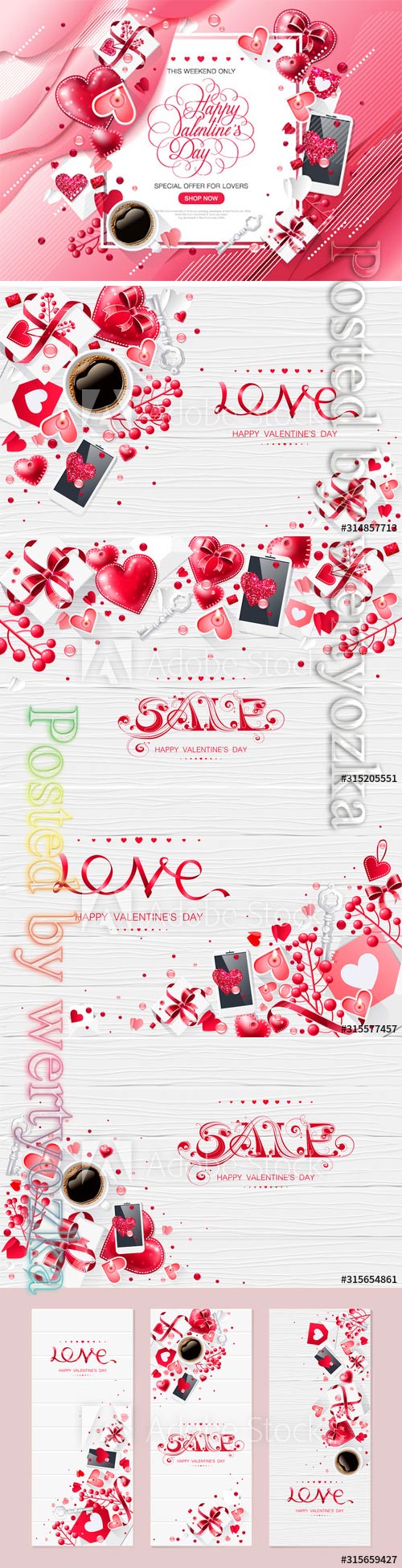 Valentine day love cup coffee lettering web brochure flyer