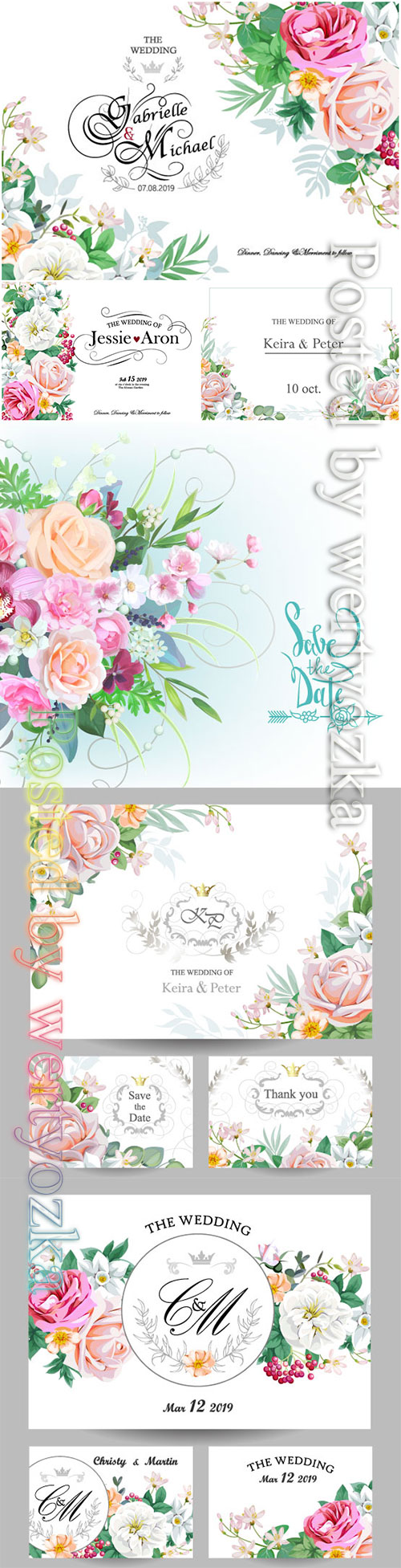 Wedding floral invitation vector card
