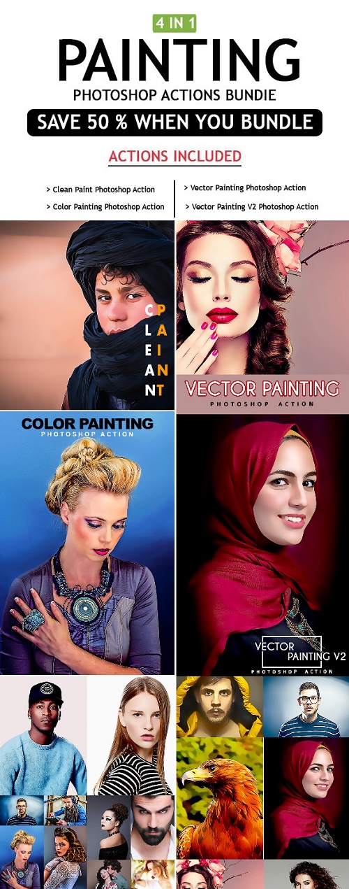 Painting 4 IN 1 Photoshop Actions Bundle - 25490966