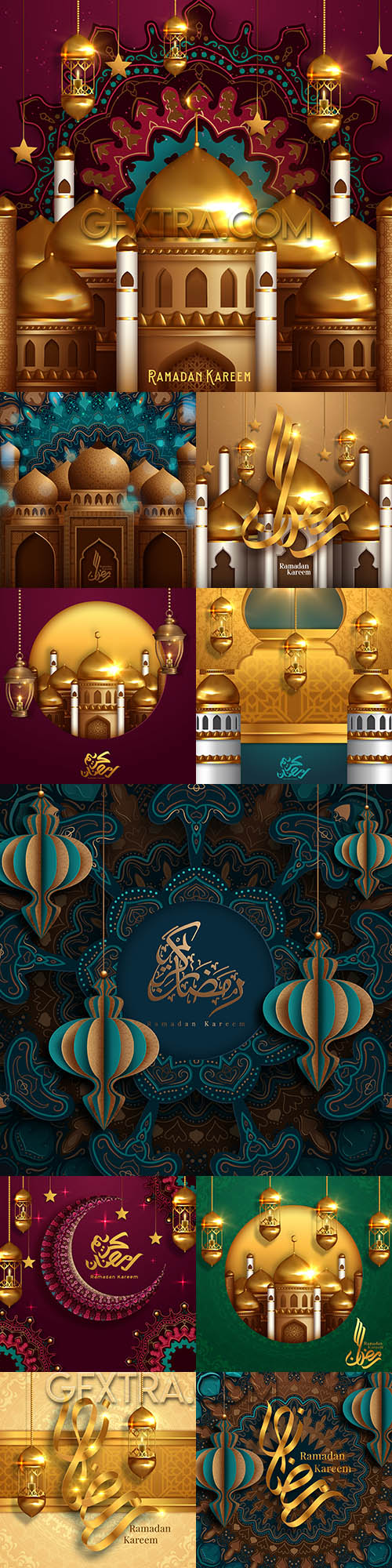 Ramadan Karrem illustrations Arab lights and golden mosque