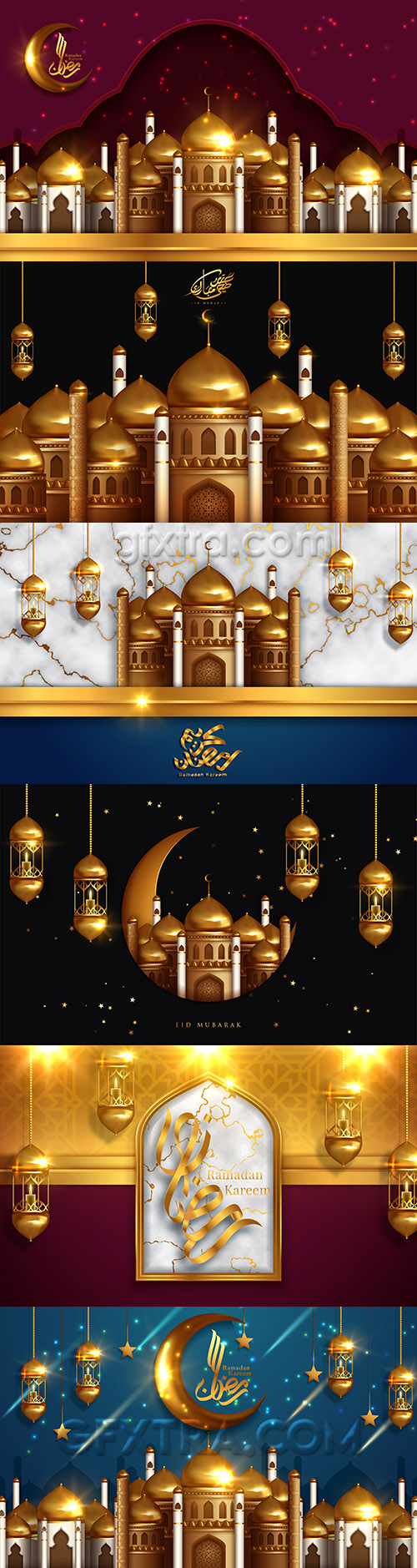Ramadan Karrem illustrations Arab lights and golden mosque 2
