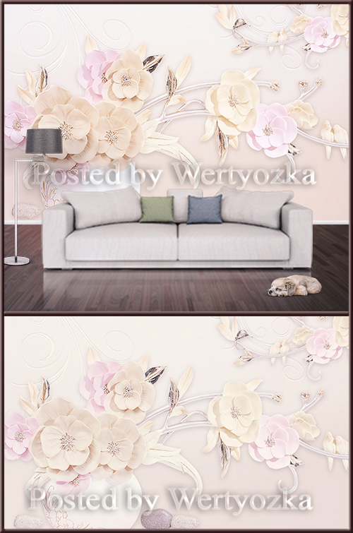 3D psd background wall modern embossed flowers