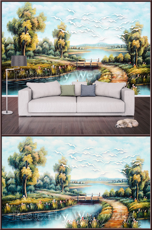 3D psd background wall painted landscape