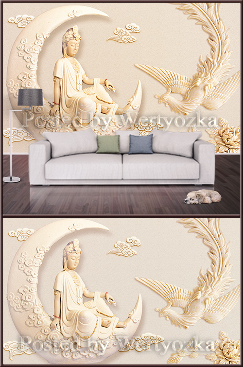 3D psd background wall goddess and phoenix