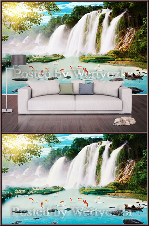 3D psd background wall waterfall and nature