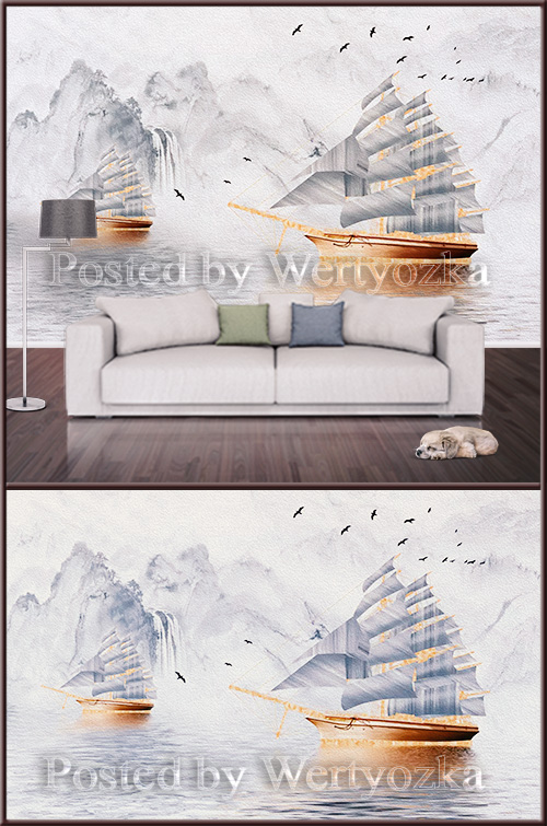 3D psd background wall sailboat