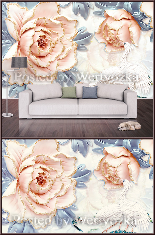 3D psd background wall luxurious peony flower