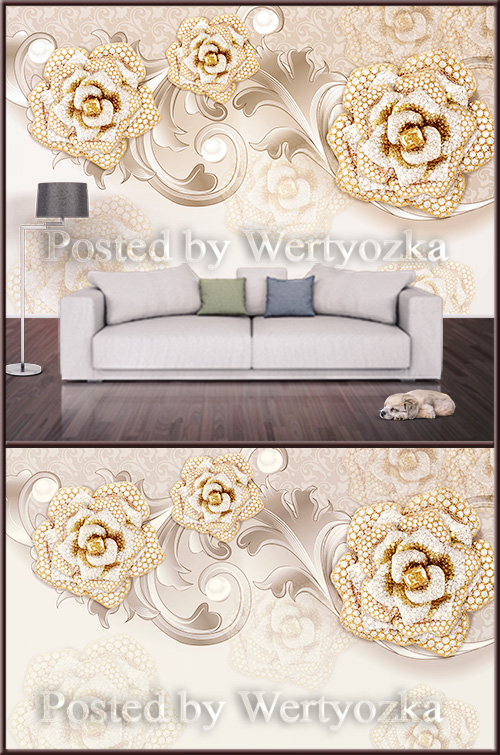 3D psd background wall roses with diamonds