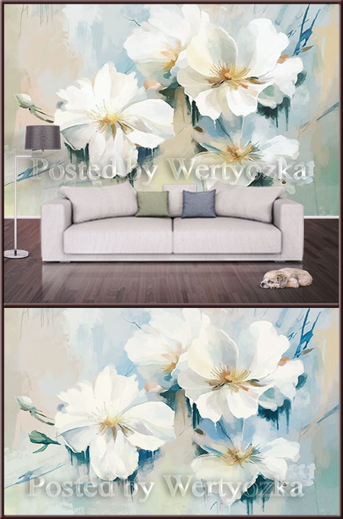 3D psd background wall painted flowers