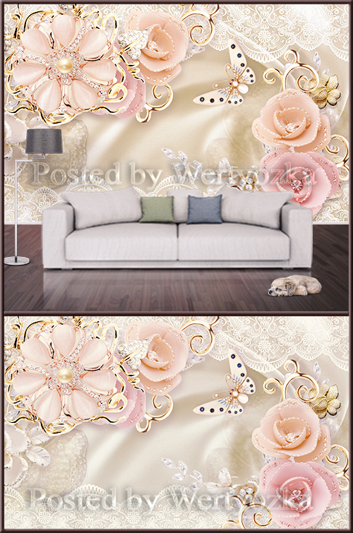 3D psd background wall flowers on satin