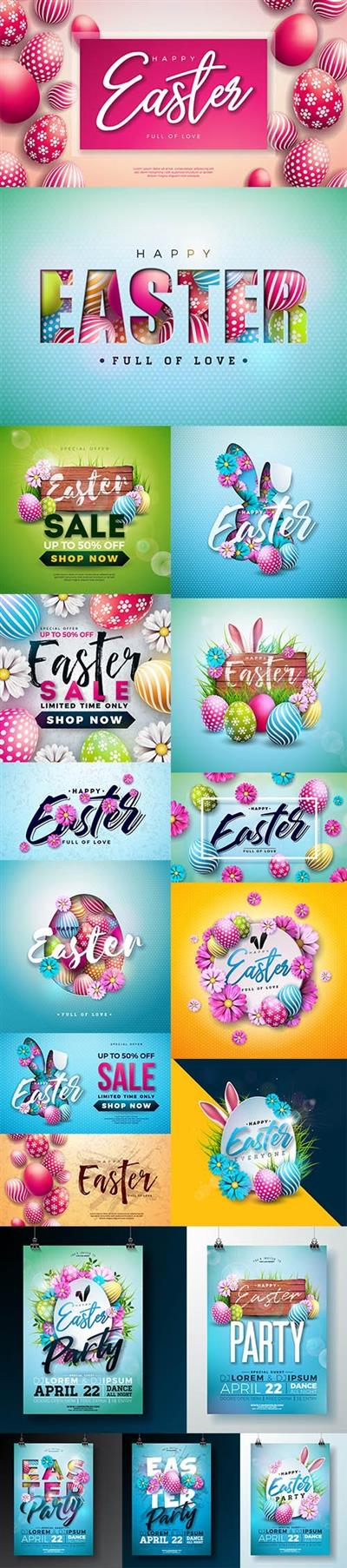 Happy Easter Holiday Premium Illustrations and Flyer Set 2