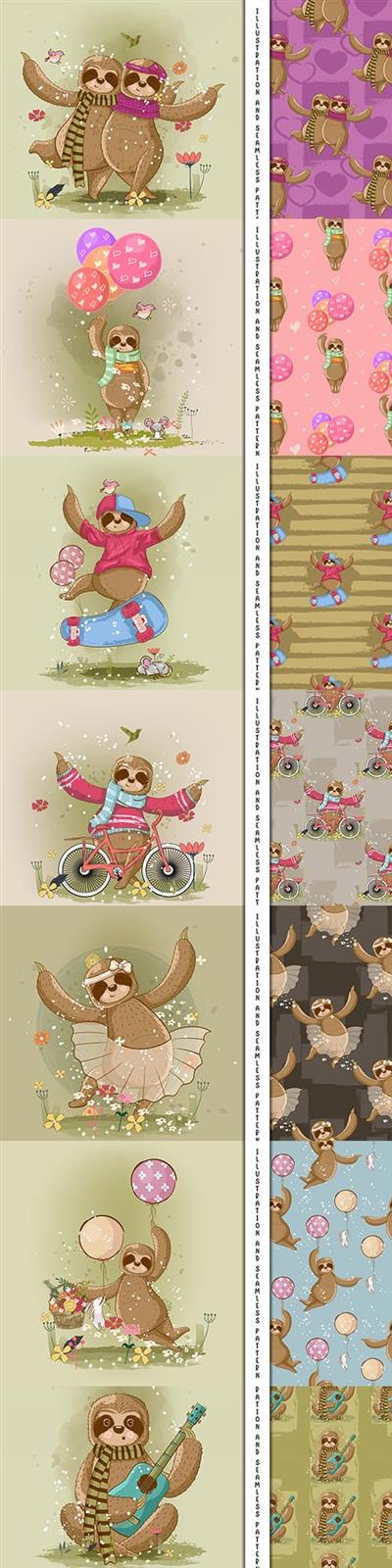 Lazy nice painted cartoon illustrations and pattern