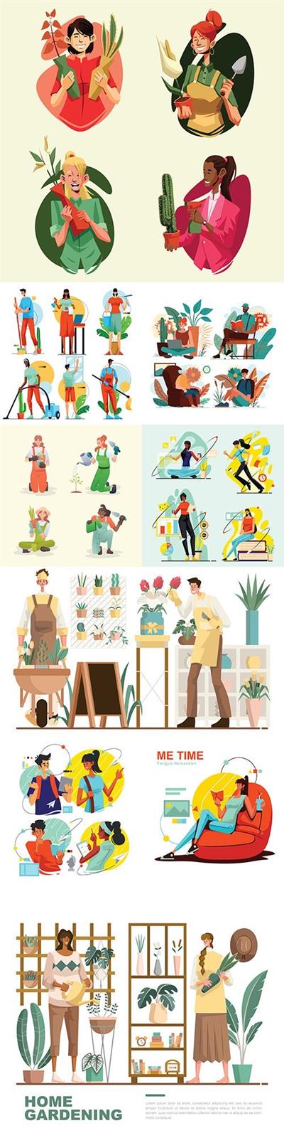 People lifestyle and work illustration collection