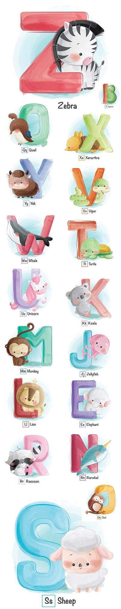 Alphabet with Funny Animal Premium Illustrations Set