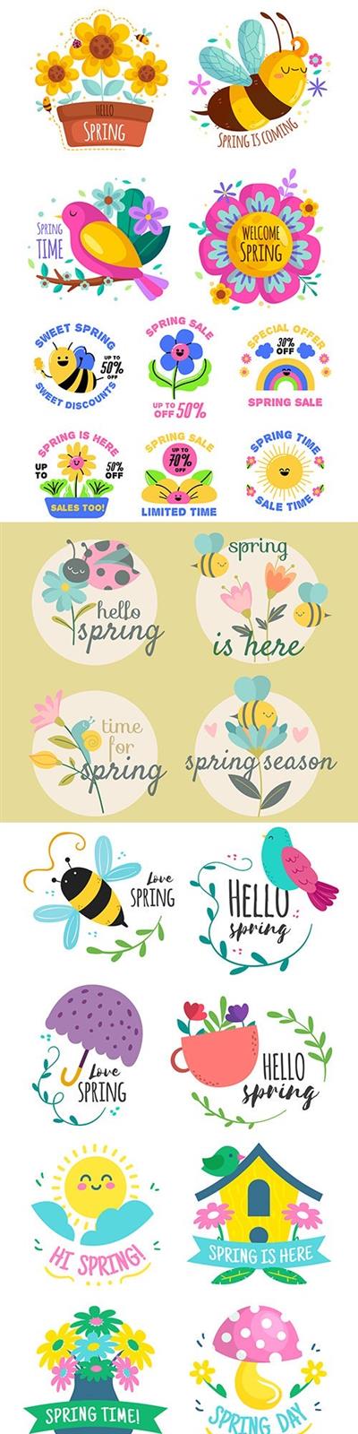 Spring badges and emblems in flat design collection