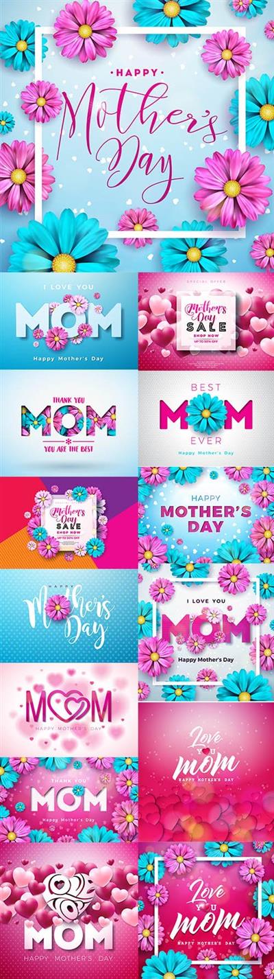Happy Mothers Day Greeting Card Premium Illustrations Set