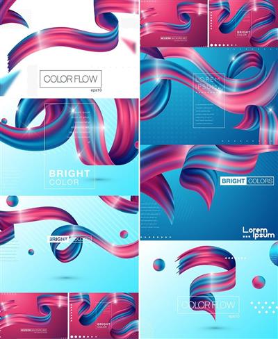 Colorful 3D Flow Shapes Liquid Wave Set
