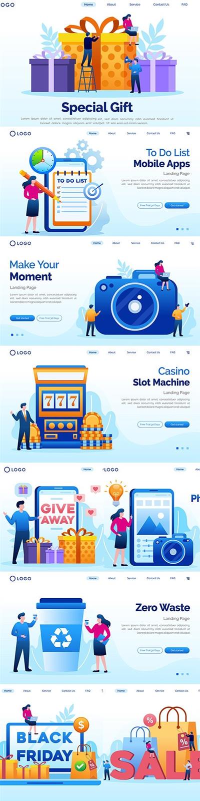 Flat design landing page website and applications