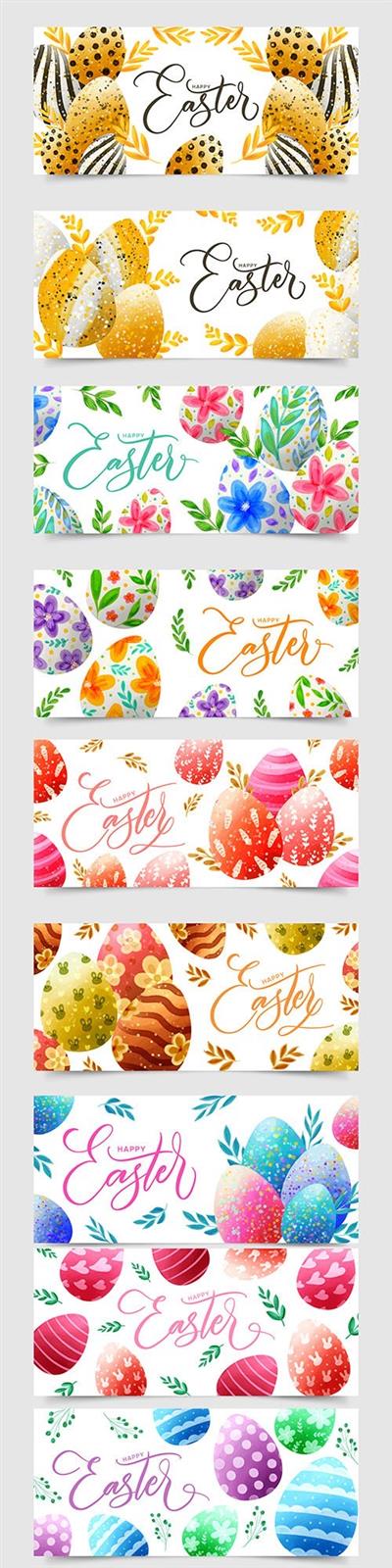 Easter eggs banners watercolor design illustrations