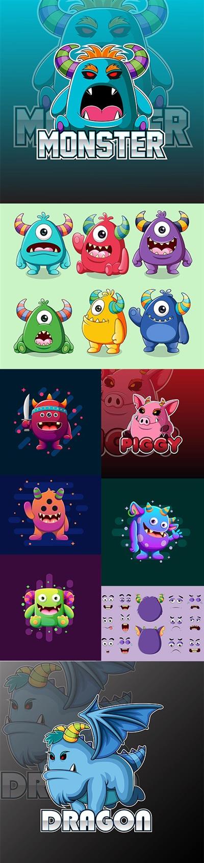 Cute Monsters Illustration Set