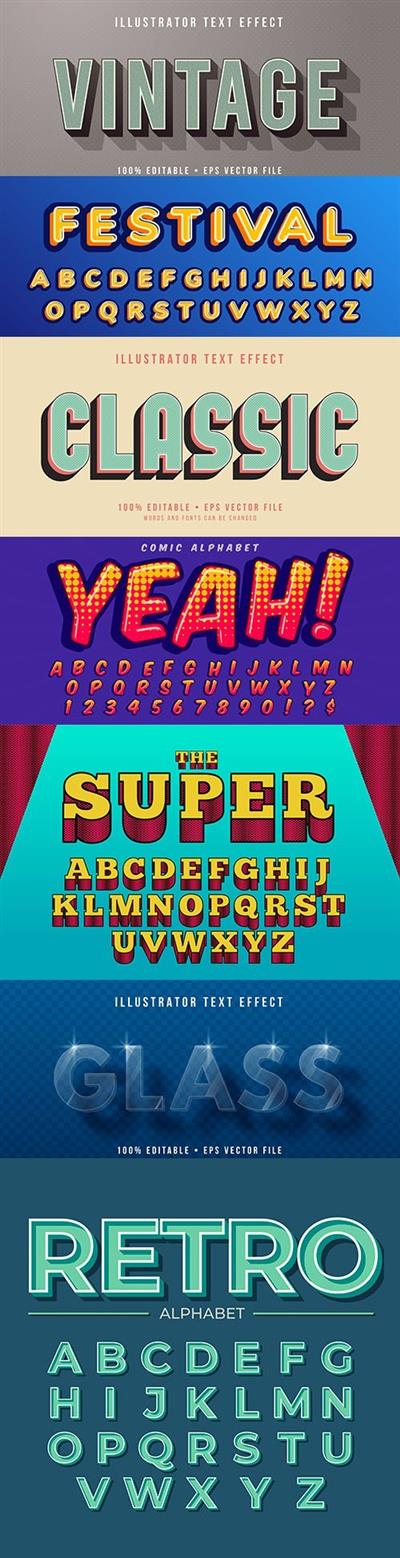 Editable retro font effect text collection illustration 16