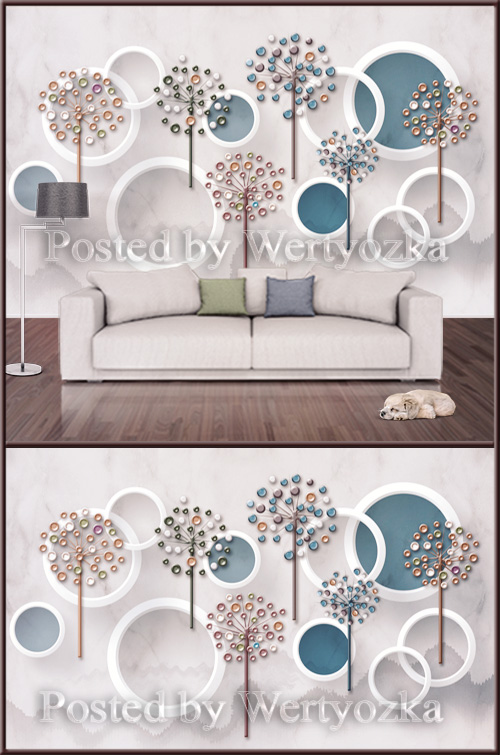 3D psd background wall three dimensional circle flower